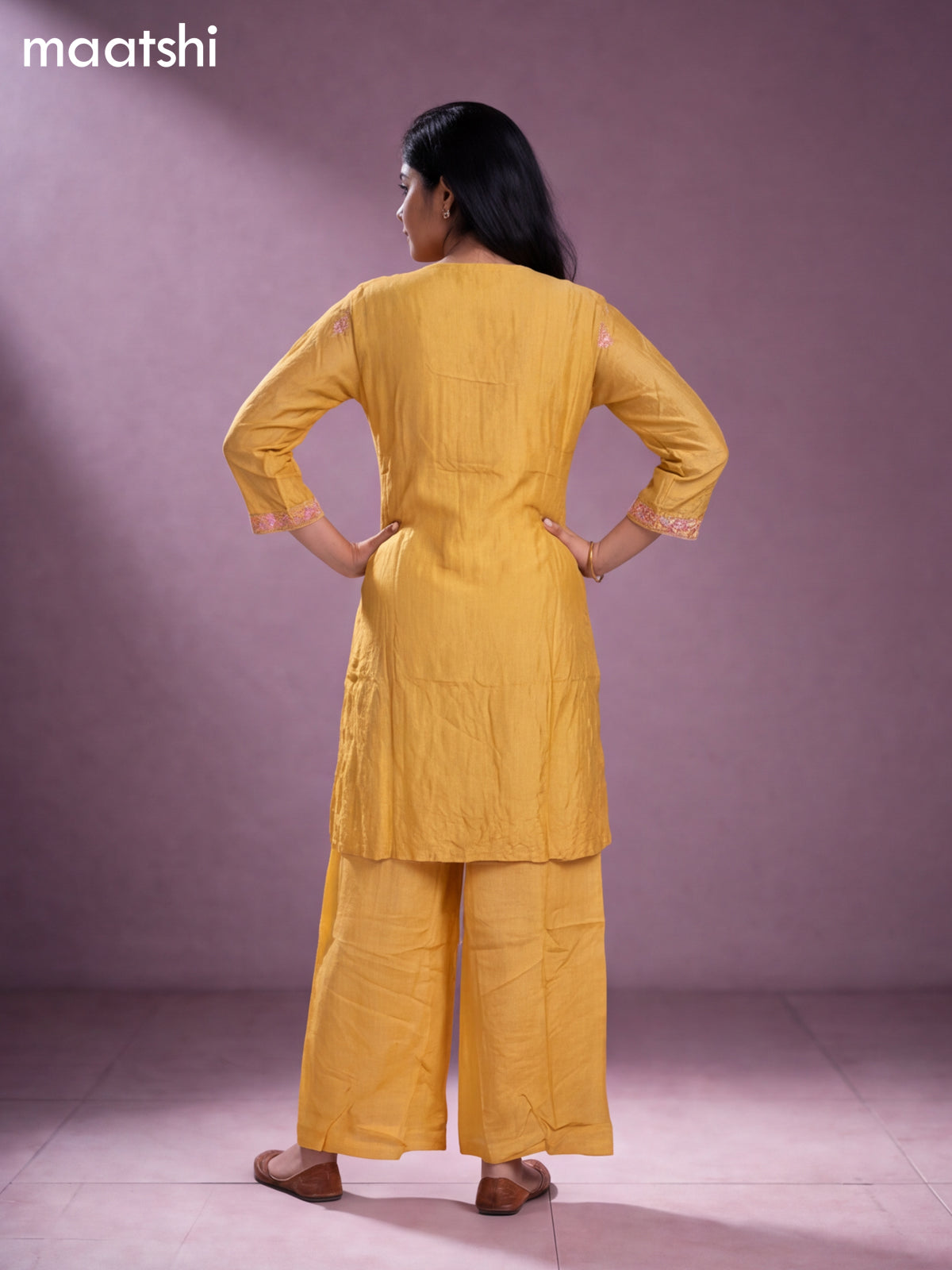 Pale Yellow Art Silk Embroidery Work Straight Suit