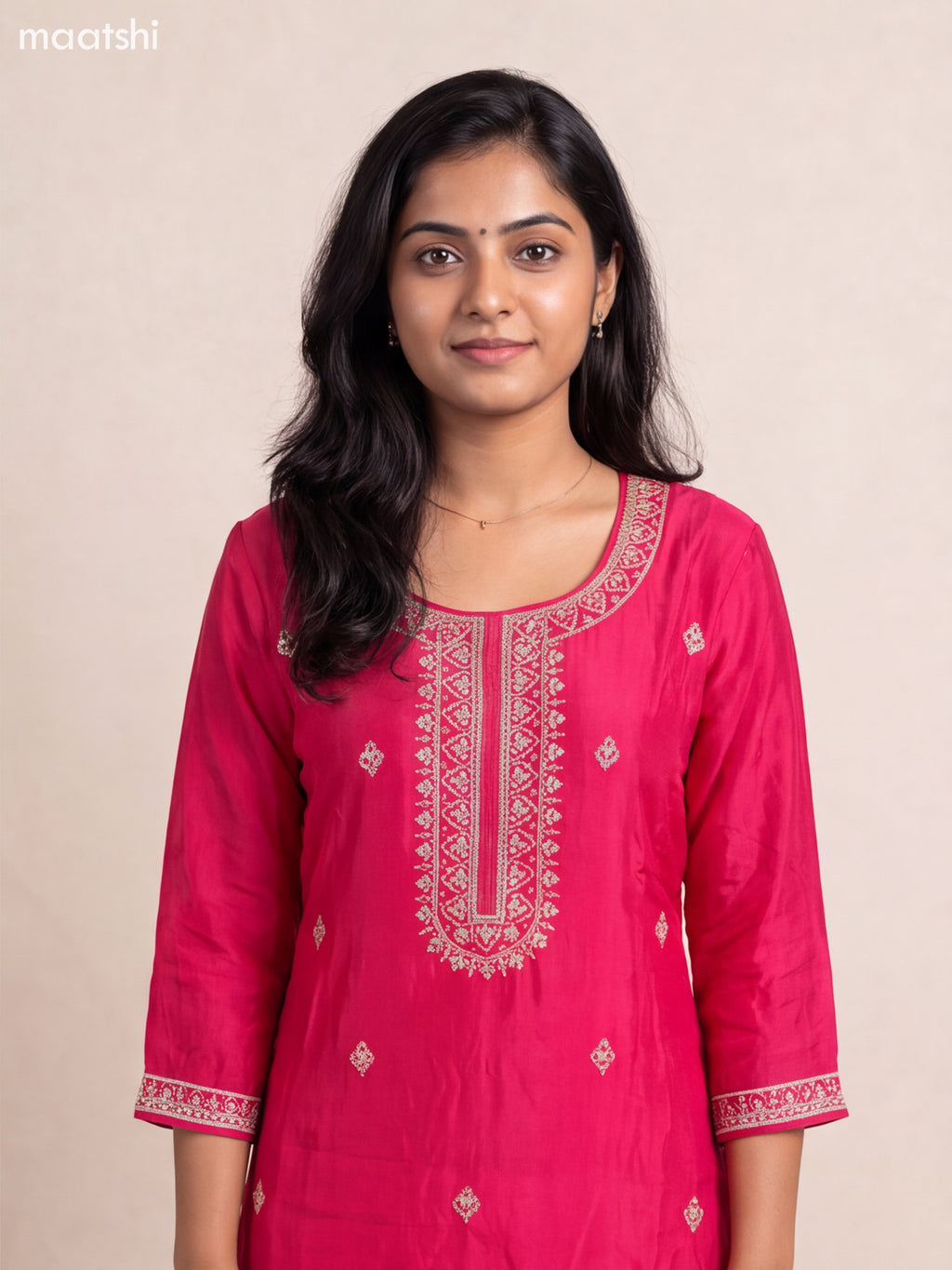 Pink Art Silk Embroidery Work Straight Suit