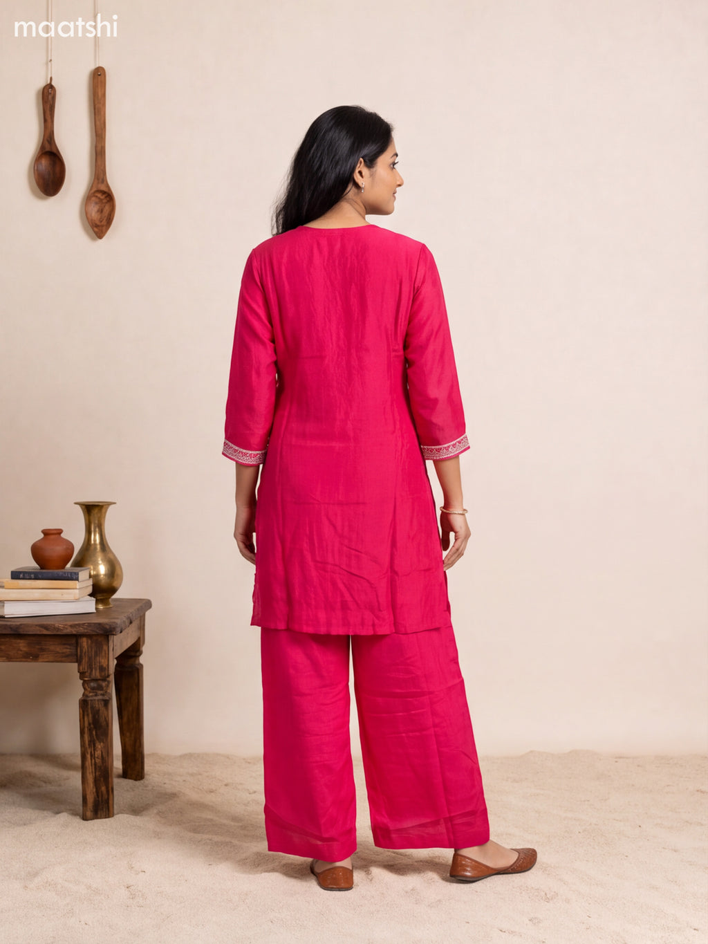 Pink Art Silk Embroidery Work Straight Suit