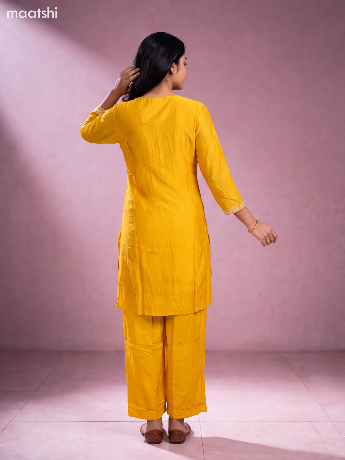 Yellow Art Silk Embroidery Work Straight Suit