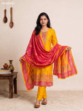 Mango Yellow Art Tussar Embroidery Work Straight Suit