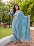 Pastel Blue Art Silk Embroidery Work Straight Suit