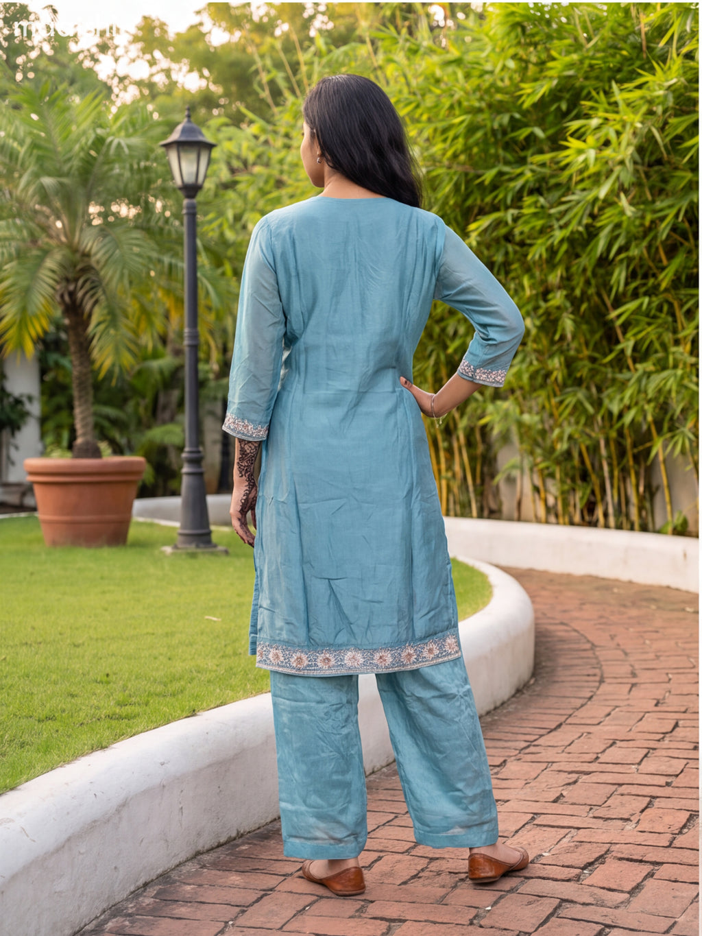 Pastel Blue Art Silk Embroidery Work Straight Suit