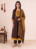 Deep Coffee Brown Cotton Printed & Simple Embroidery Work Anarkali Suit