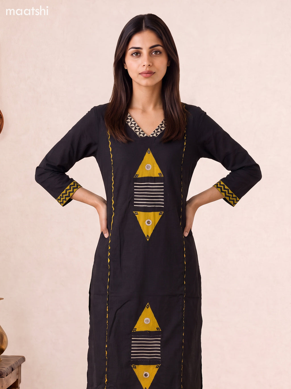 Black Cotton Embroidery Work Straight Suit
