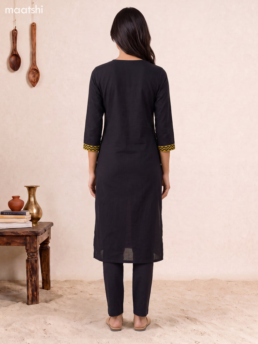 Black Cotton Embroidery Work Straight Suit