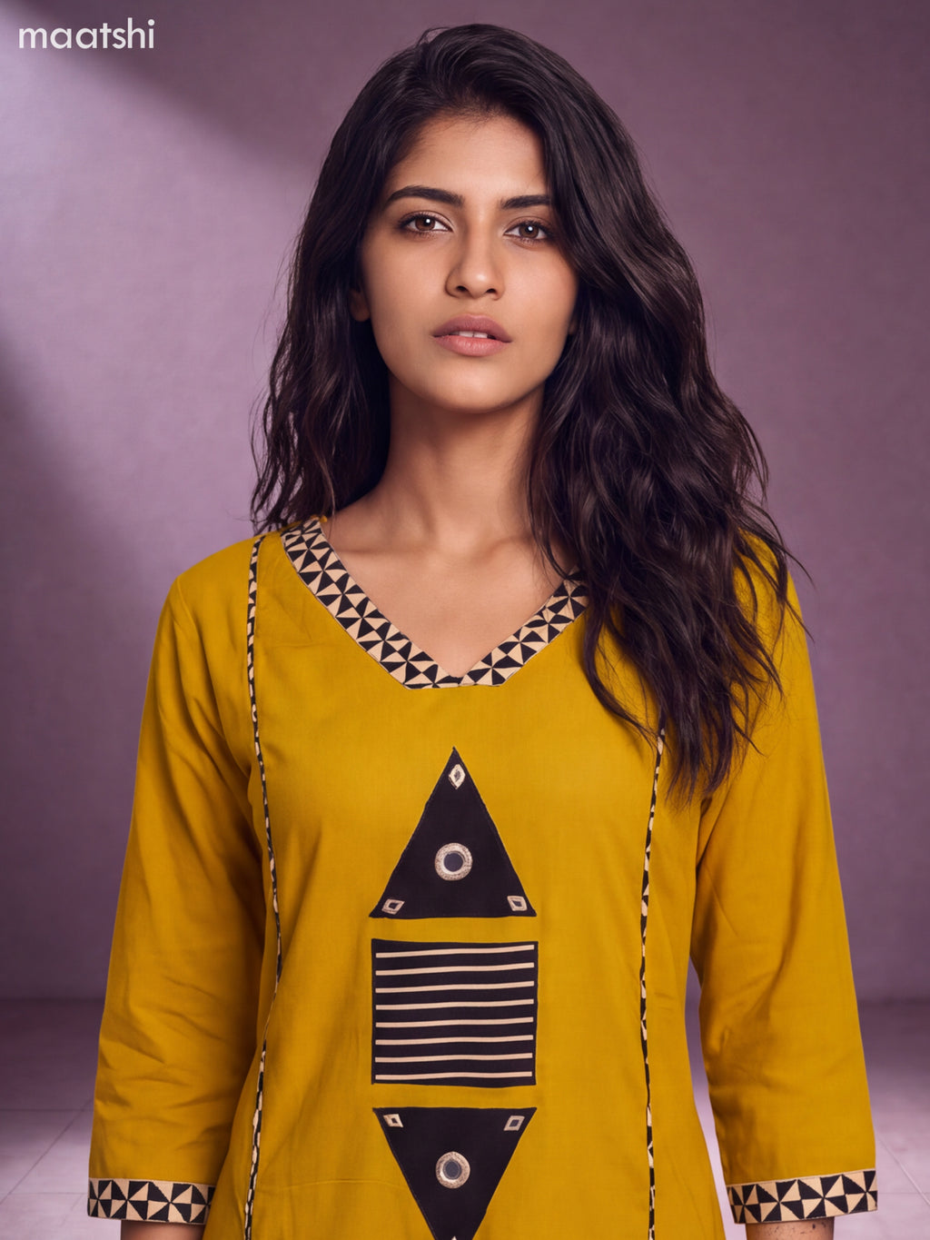 Mustard Yellow Cotton Embroidery Work Straight Suit