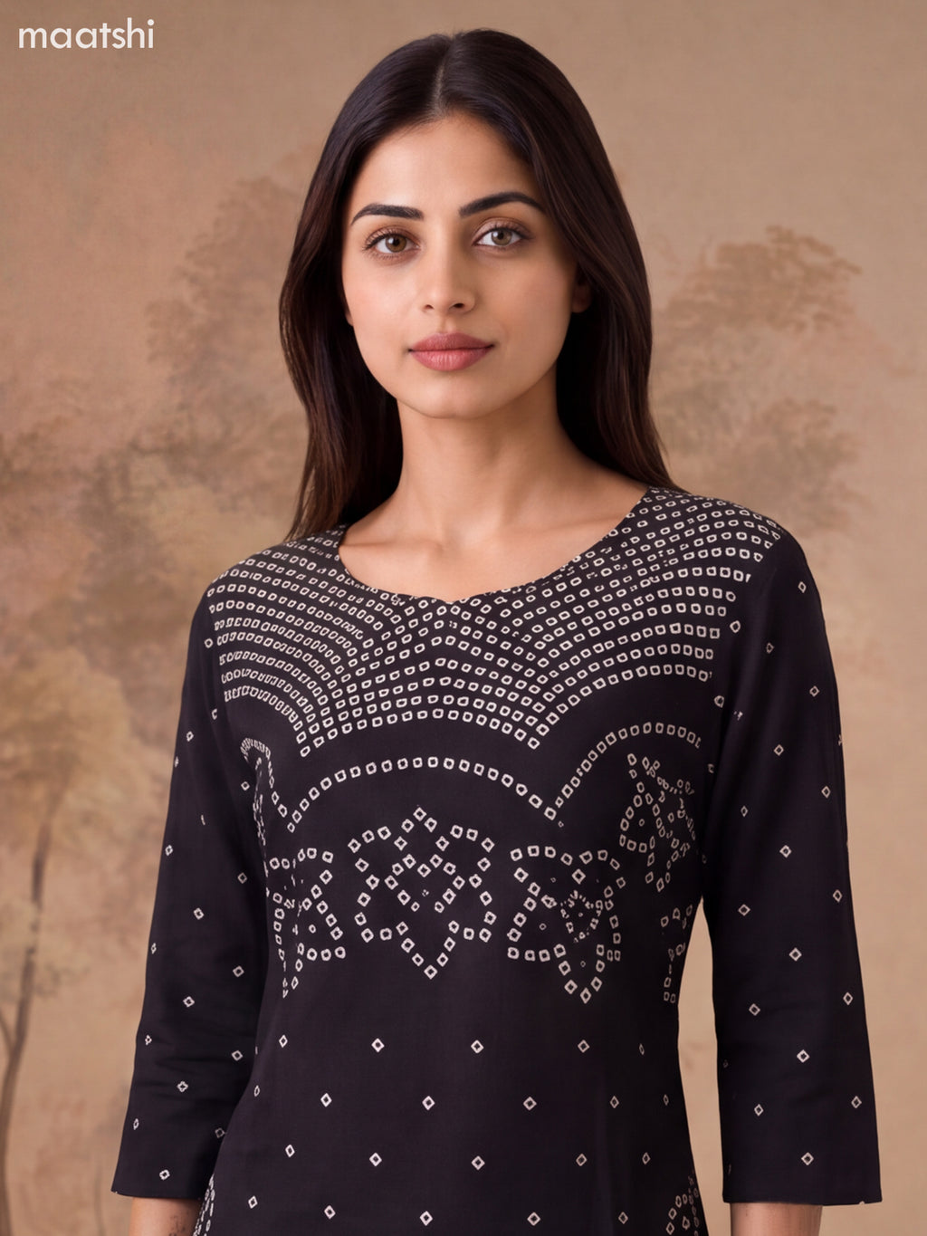 Black Cotton Bandhini Printed & Simple Embroidery Work Straight Suit