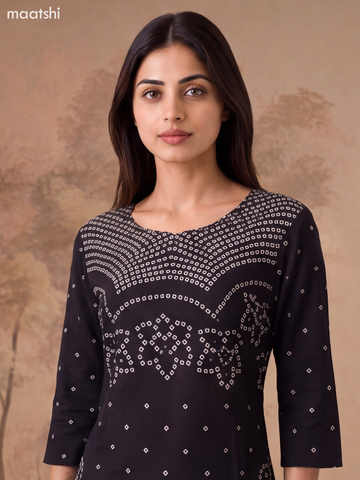 Black Cotton Bandhini Printed & Simple Embroidery Work Straight Suit