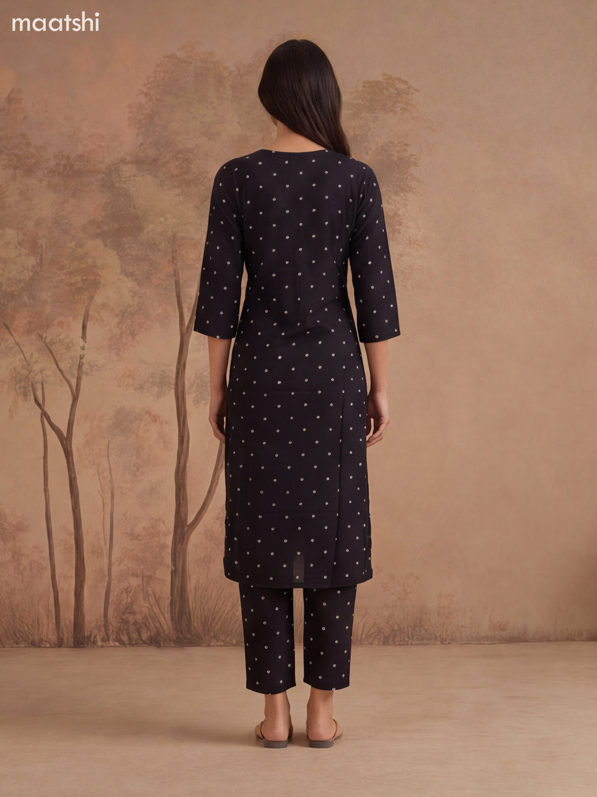 Black Cotton Bandhini Printed & Simple Embroidery Work Straight Suit