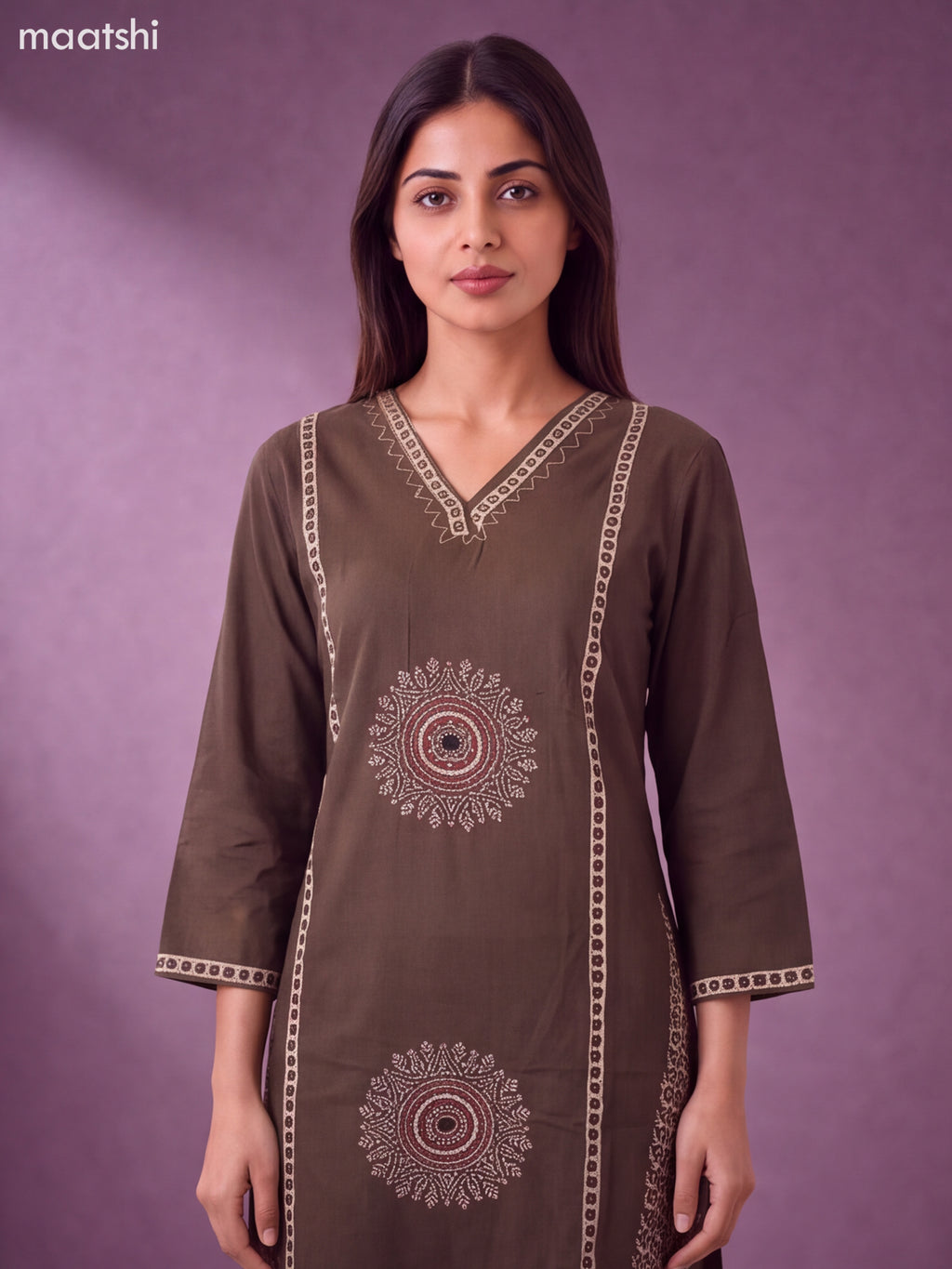 Elephant Grey Cotton Bandhini Printed & Simple Embroidery Work Straight Suit