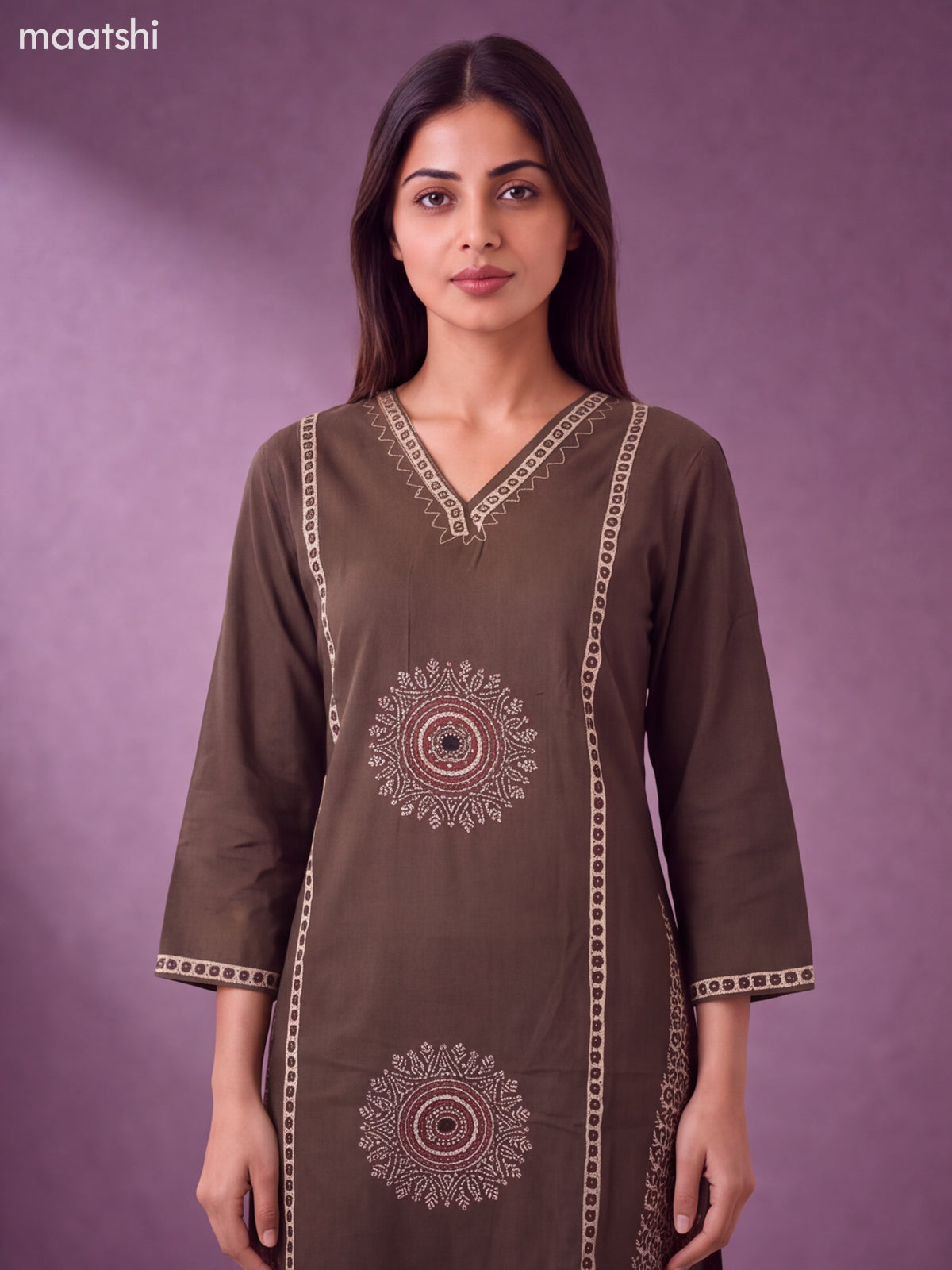Elephant Grey Cotton Bandhini Printed & Simple Embroidery Work Straight Suit