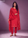 Red Cotton Bandhini Printed & Simple Embroidery Work Straight Suit