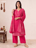 Dark Pink Cotton Bandhani Printed & Simple Embroidery Straight Suit