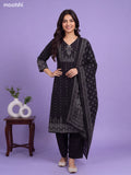 Black Cotton Bandhani Printed & Simple Embroidery Straight Suit