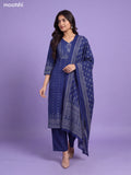 Navy Blue Cotton Bandhani Printed & Simple Embroidery Straight Suit