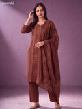 Brown Cotton Bandhani Printed Straight Suit