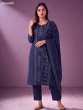 Navy Blue Cotton Bandhani Printed Straight Suit