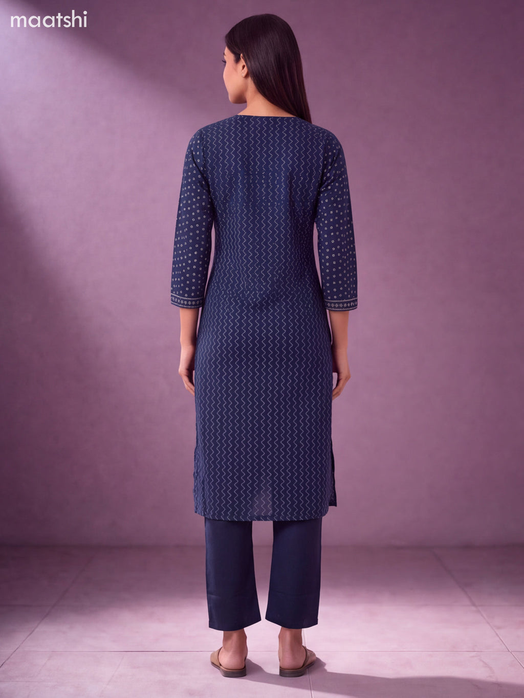 Navy Blue Cotton Bandhani Printed Straight Suit