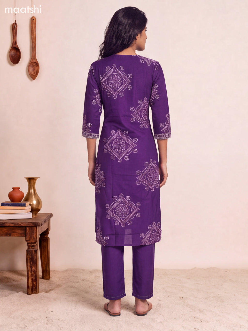 Violet Cotton Bandhani Printed Straight Suit