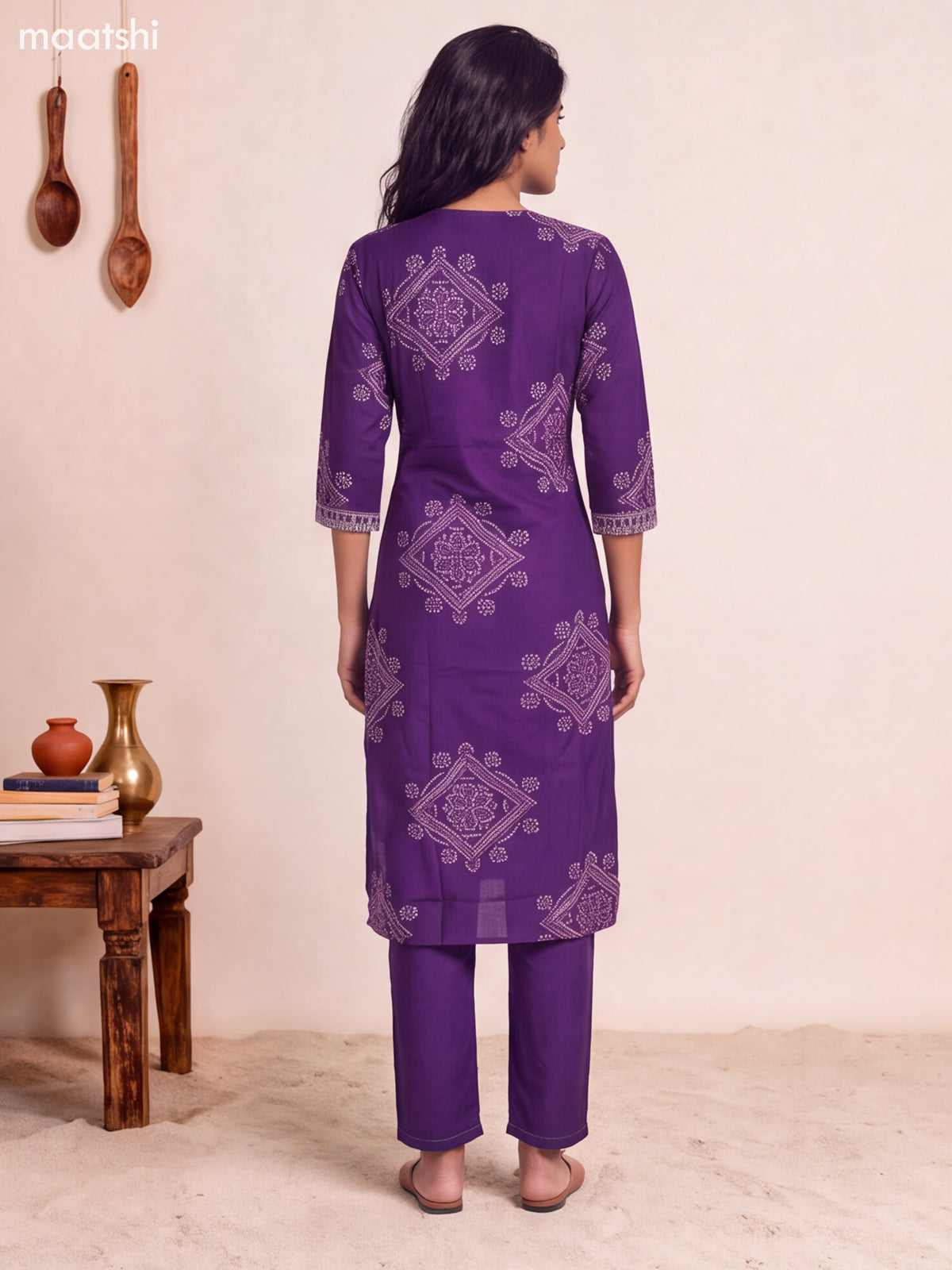 Violet Cotton Bandhani Printed Straight Suit