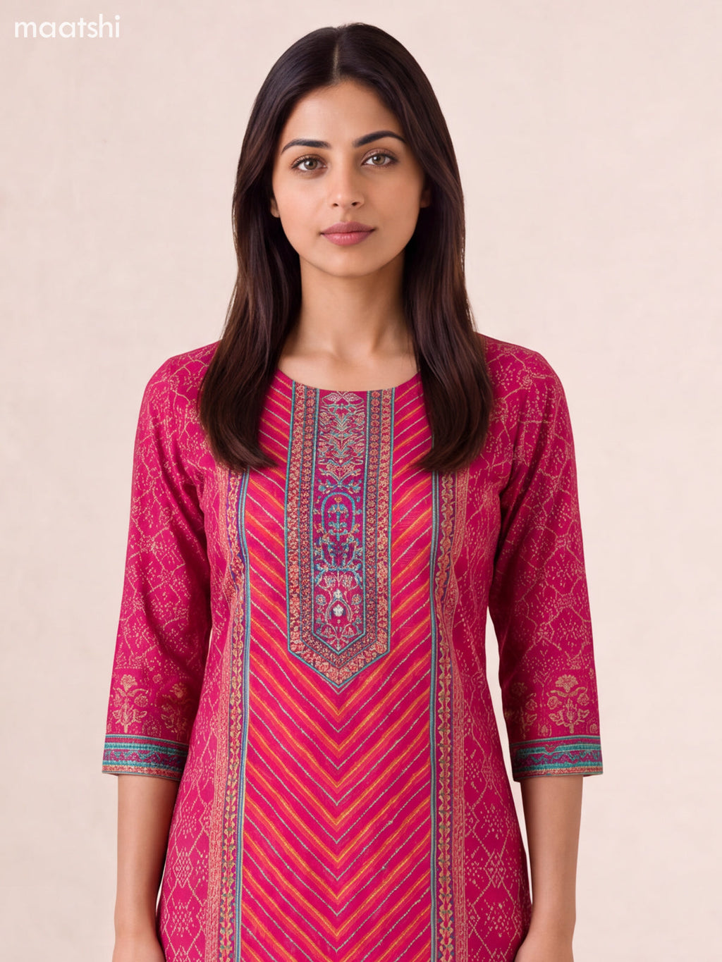 Rani Pink Modal Bandhani Printed & Embroidery Work Straight Suit