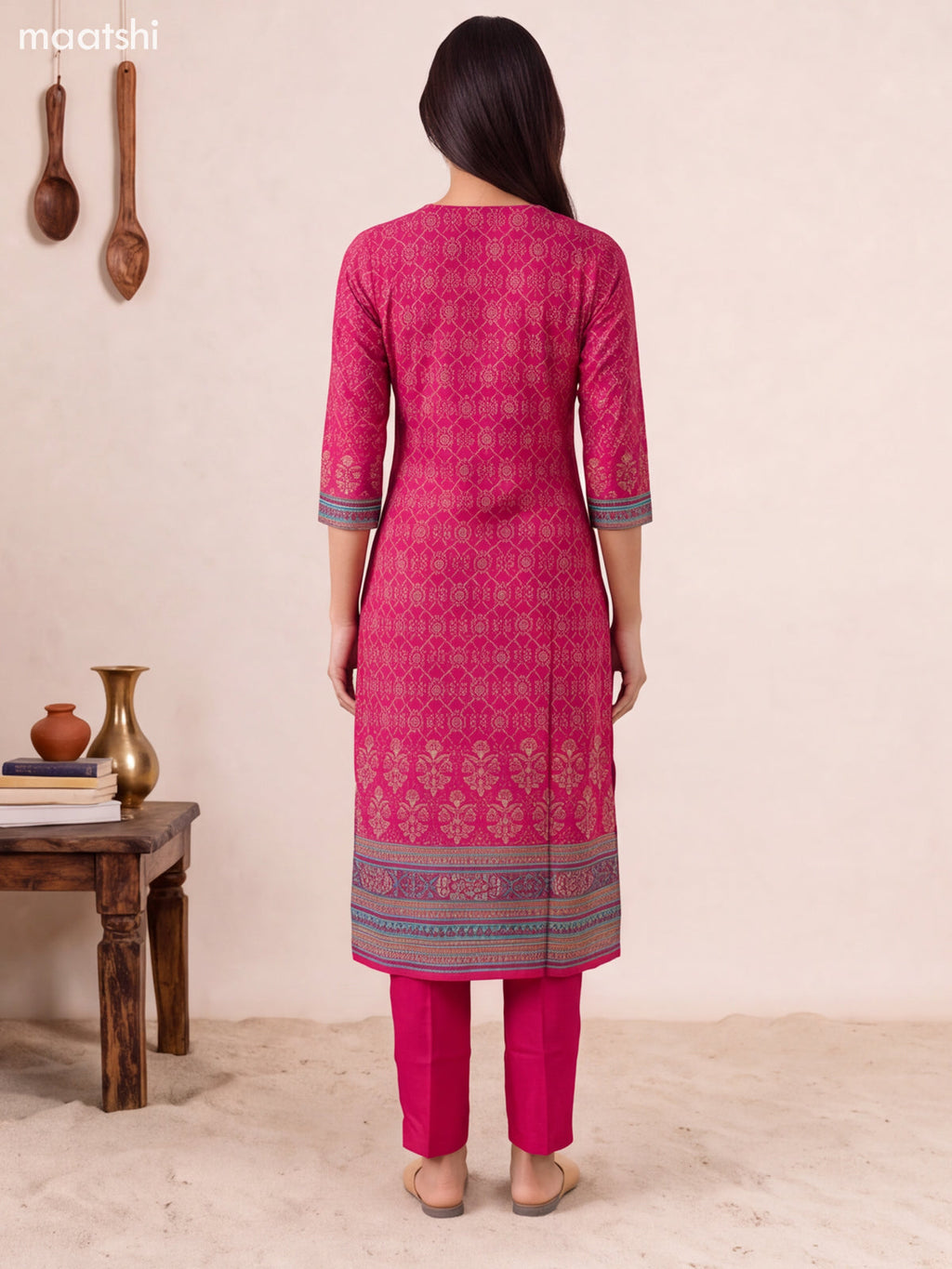 Rani Pink Modal Bandhani Printed & Embroidery Work Straight Suit