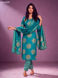 Green Modal Floral Printed & Embroidery Work Straight Suit