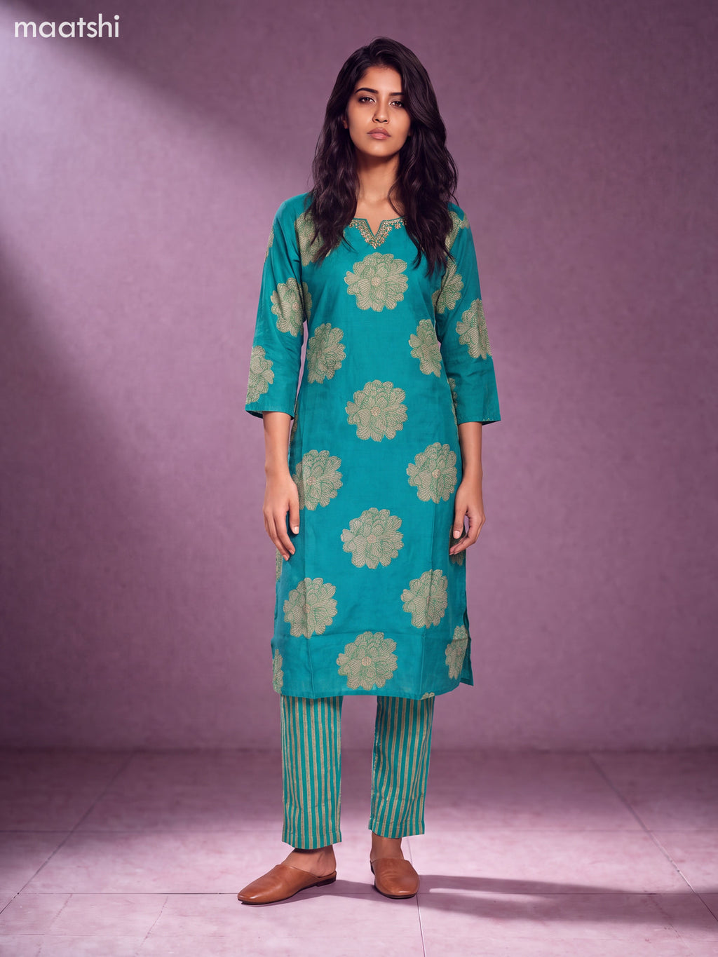 Green Modal Floral Printed & Embroidery Work Straight Suit