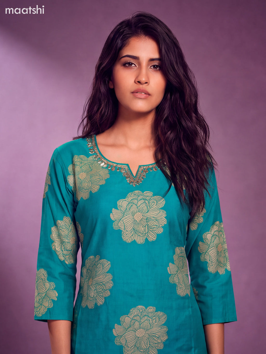 Green Modal Floral Printed & Embroidery Work Straight Suit