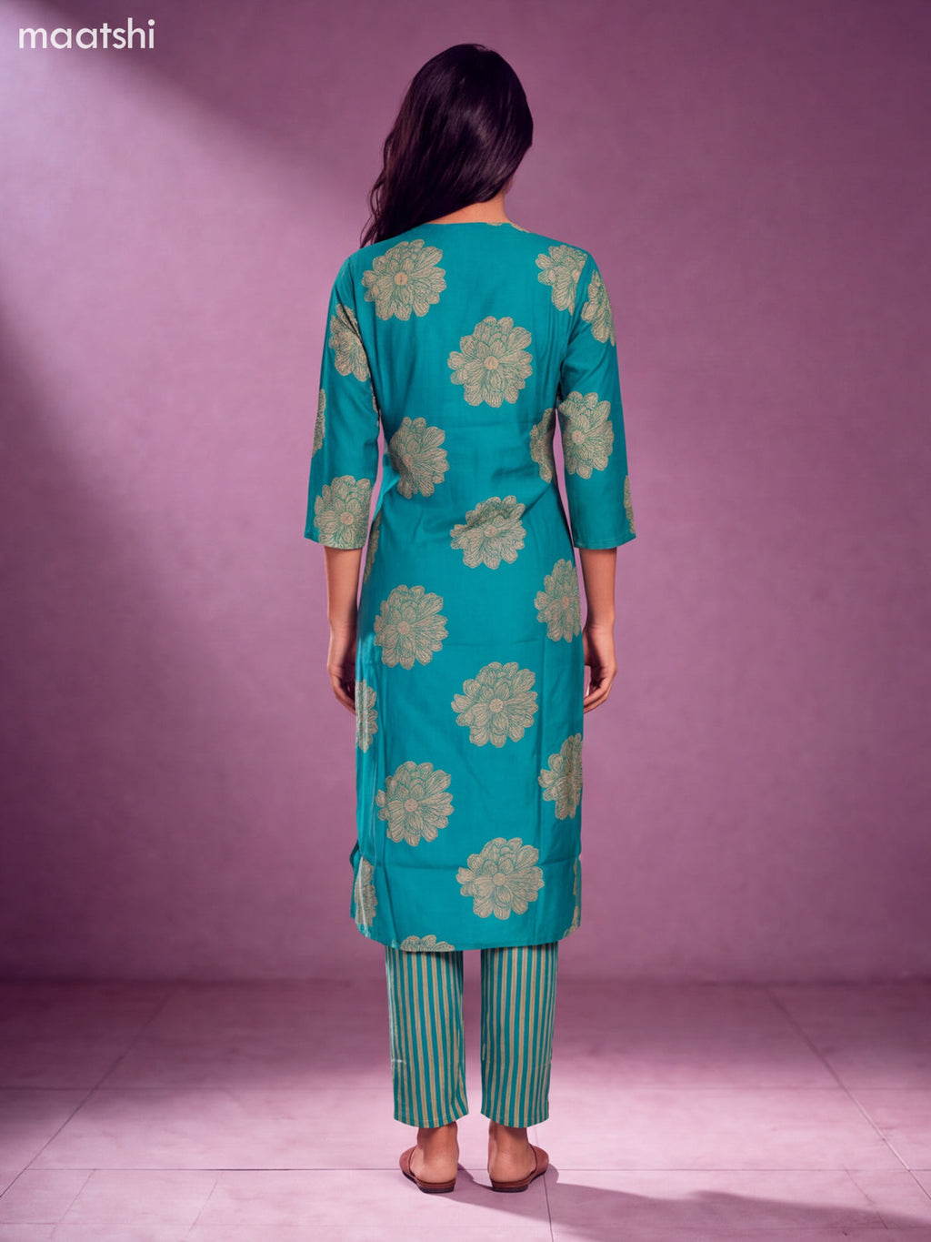 Green Modal Floral Printed & Embroidery Work Straight Suit