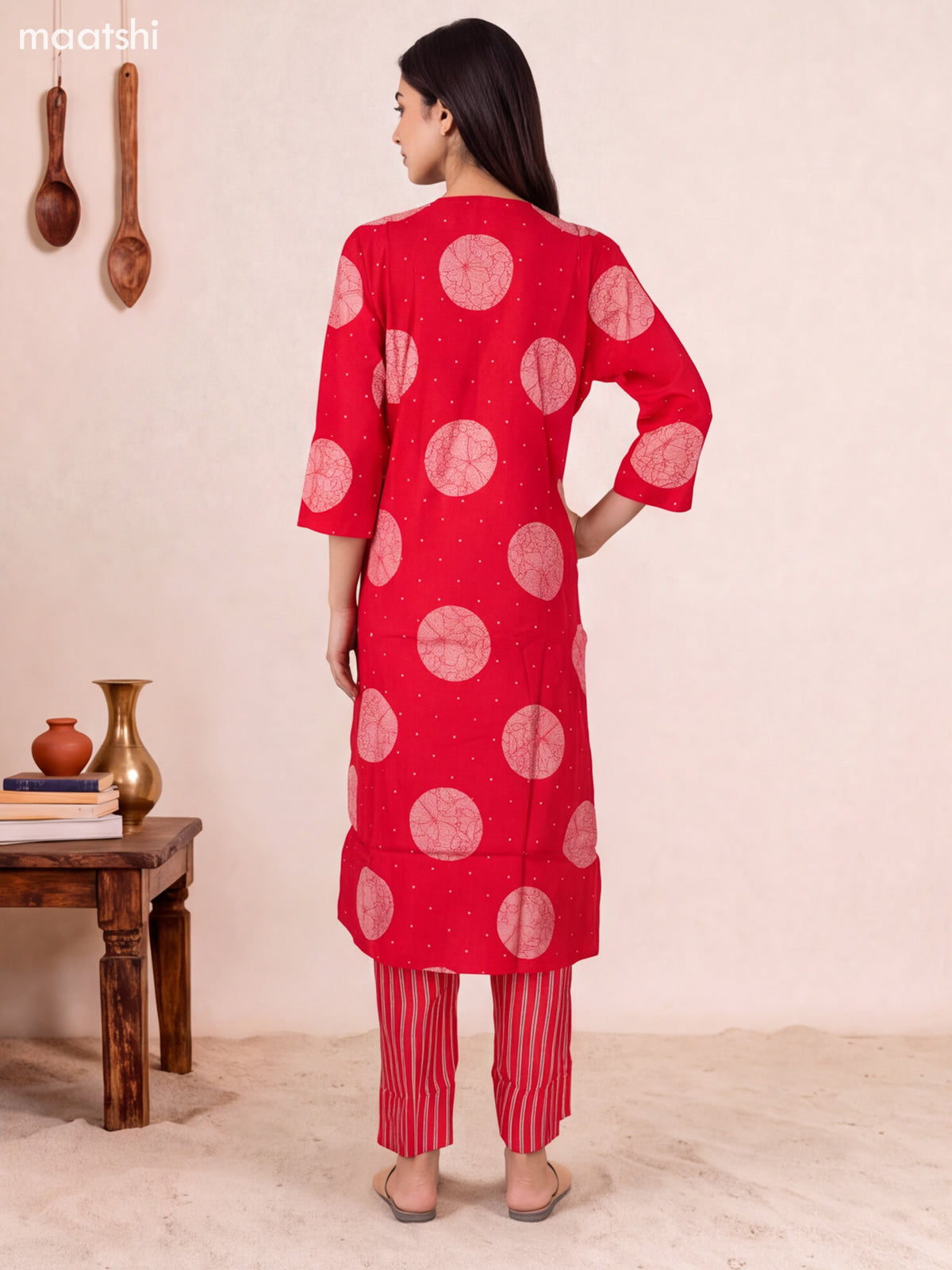Red Modal Floral Printed & Embroidery Work Straight Suit