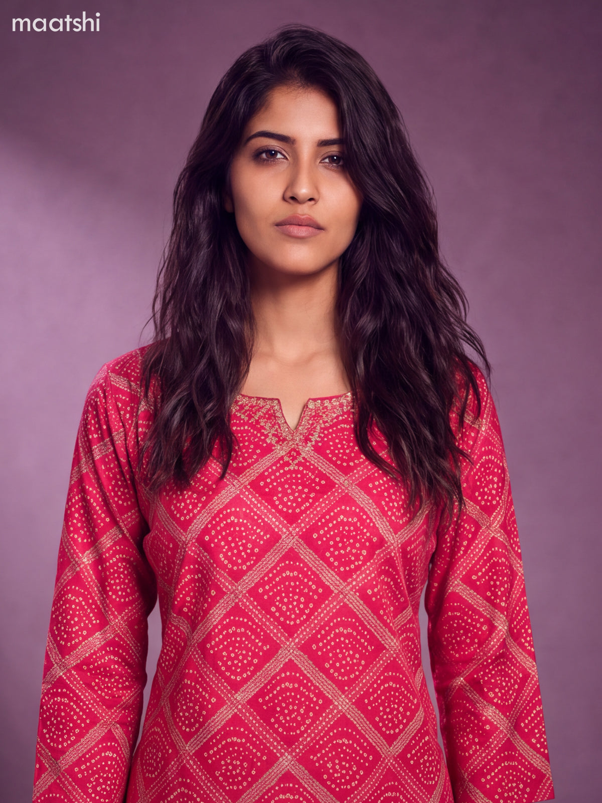 Rani Pink Modal Bandhani Printed & Embroidery Work Straight Suit