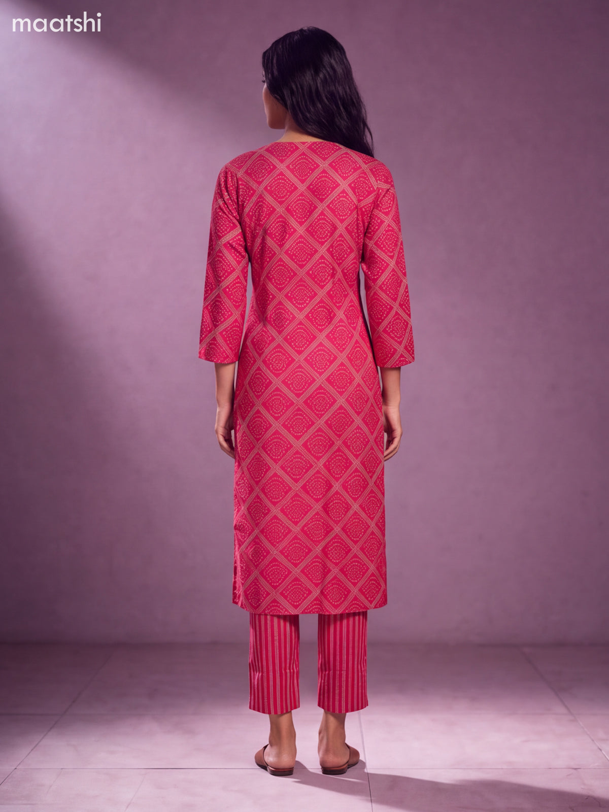 Rani Pink Modal Bandhani Printed & Embroidery Work Straight Suit