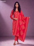 Red Modal Bandhani Printed & Embroidery Work Straight Suit