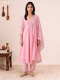 Baby Pink Mul Chanderi Embroidery Work Anarkali Suit