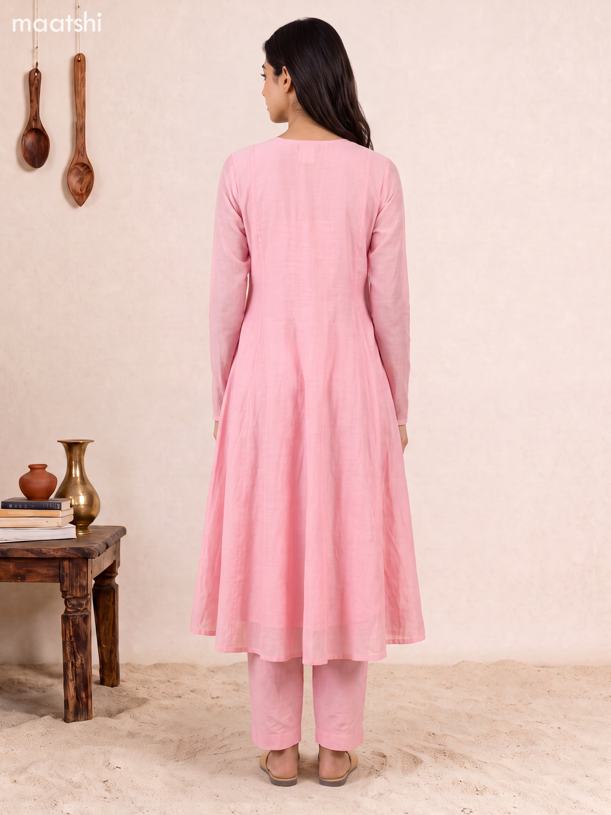 Baby Pink Mul Chanderi Embroidery Work Anarkali Suit