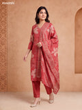 Rust Modal Floral Printed & Embroidery Work Straight Suit