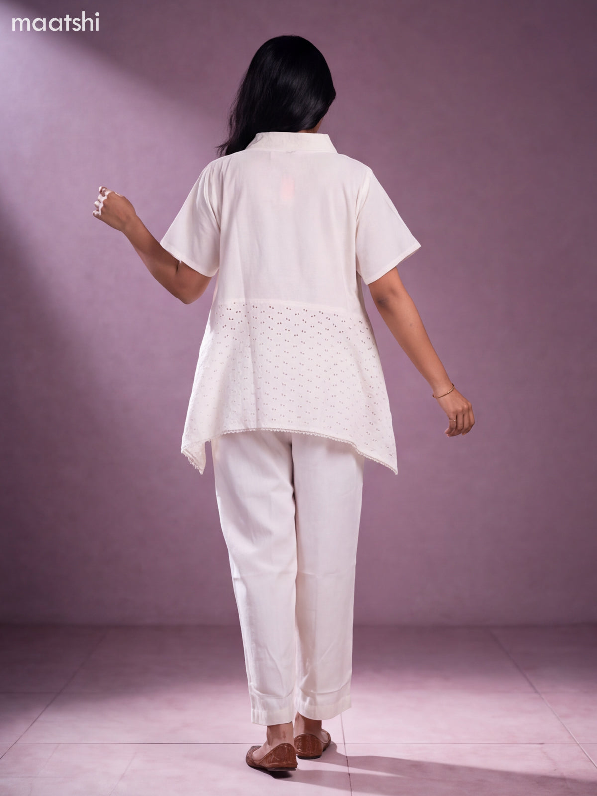 Off White and Navy Blue Cotton Applique Work Short Co-Ord Set