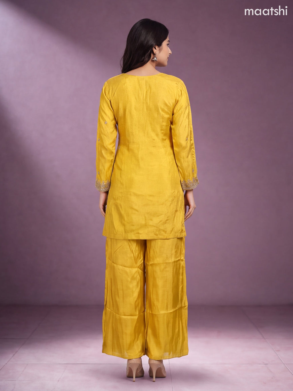 Mustard Yellow Tissue Heavy Embroidery Work Straight Suit