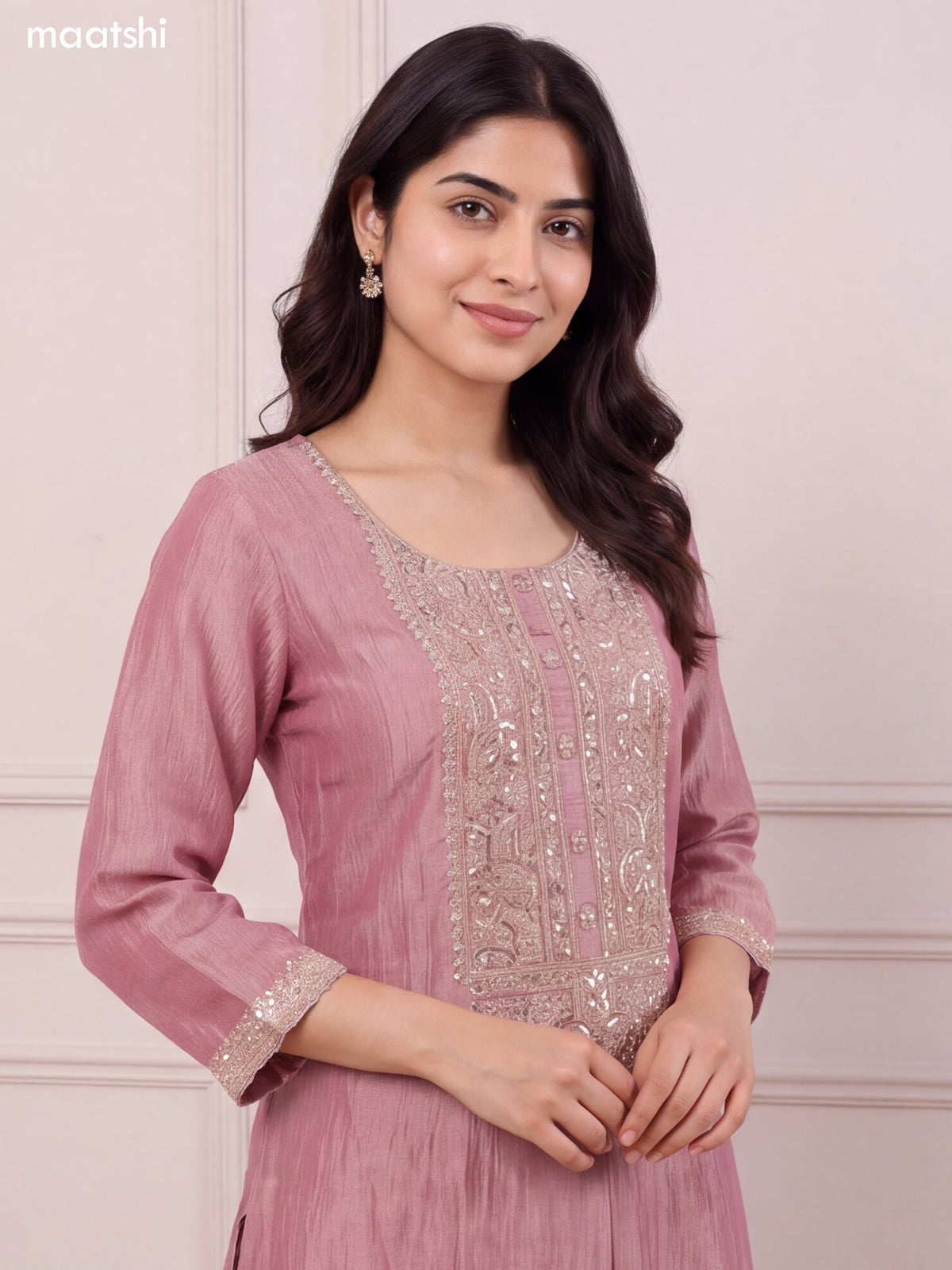 Mauve Pink Tissue Heavy Embroidery Work Anarkali Suit