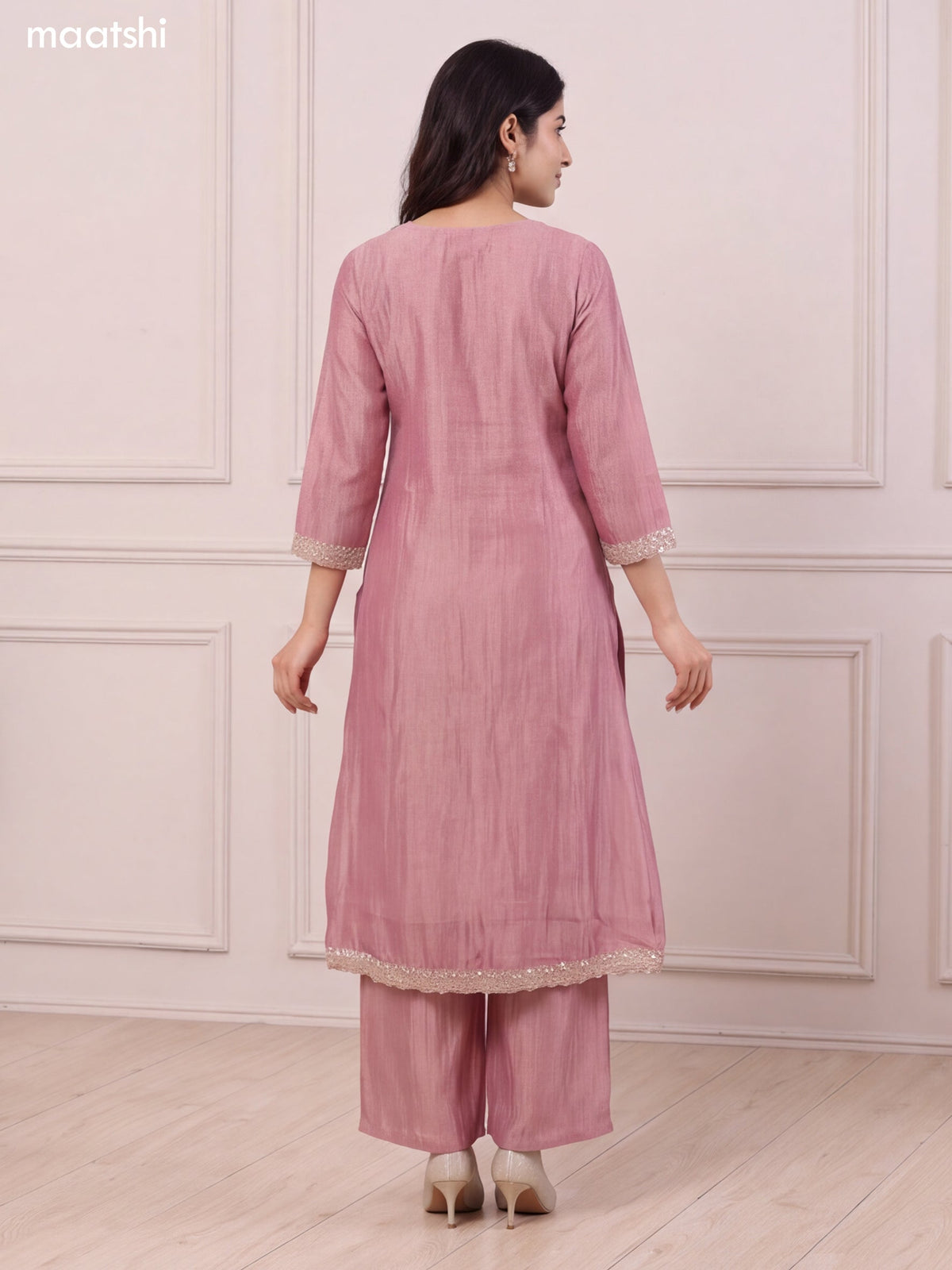 Mauve Pink Tissue Heavy Embroidery Work Anarkali Suit