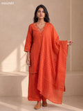 Rust Orange Art Silk Embroidery Work Short Straight Suit