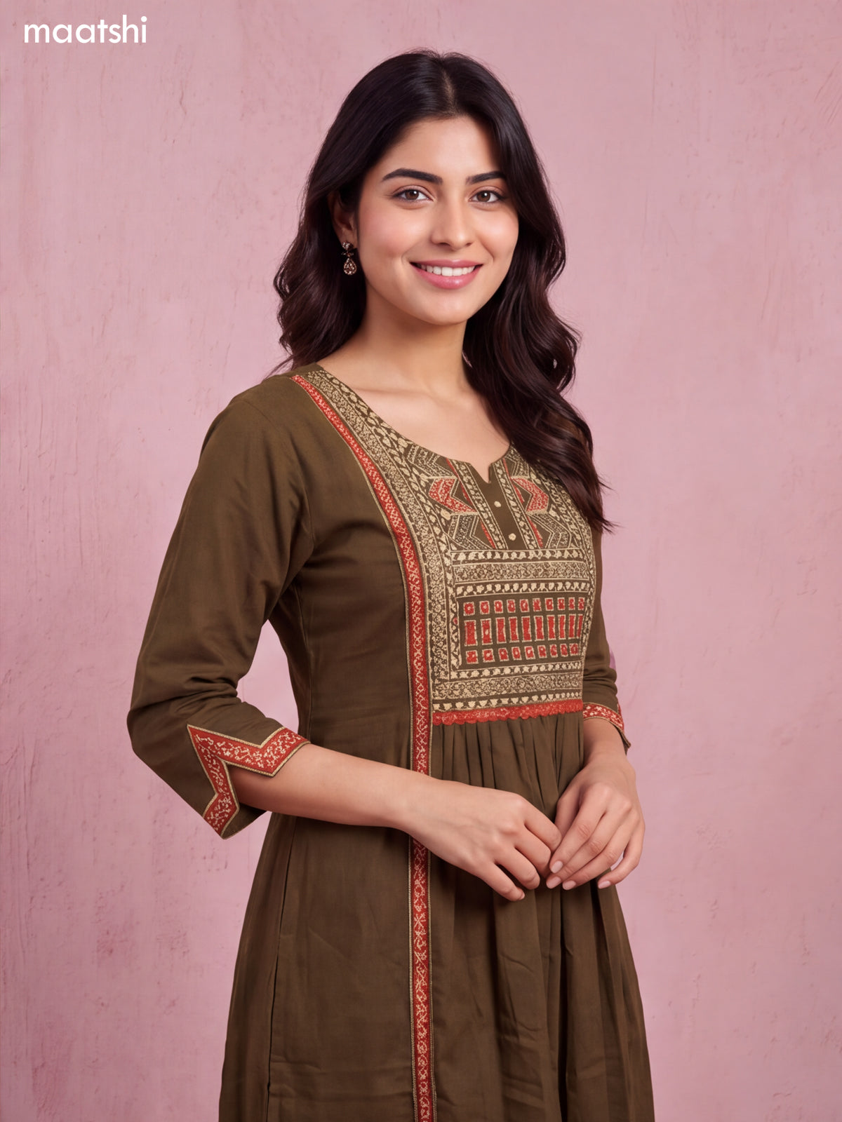 Dark Mehendi Green and Biege Cotton Embroidery Work Straight Suit