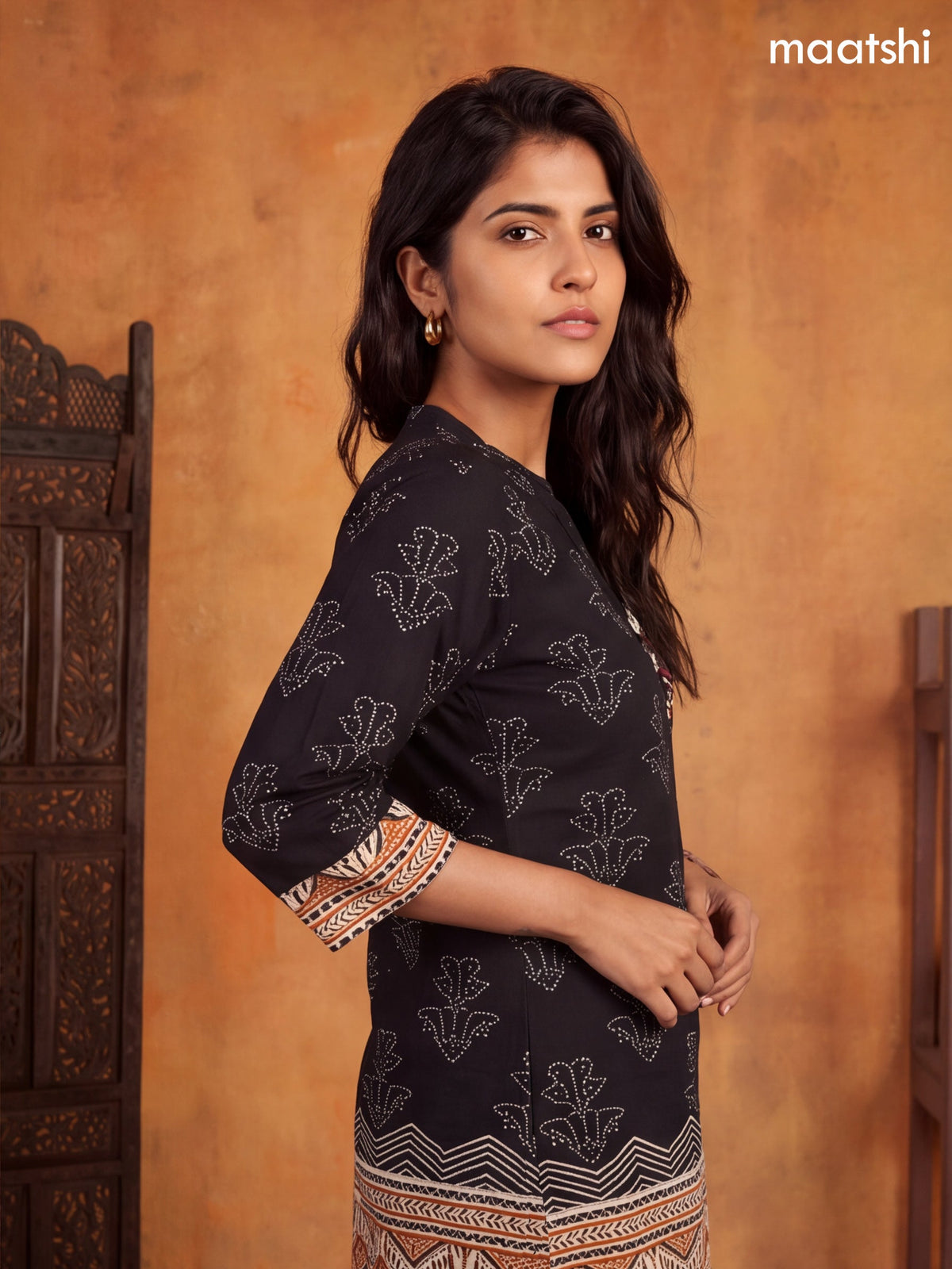 Black and Biege Cotton Printed Short Co-Ord Set