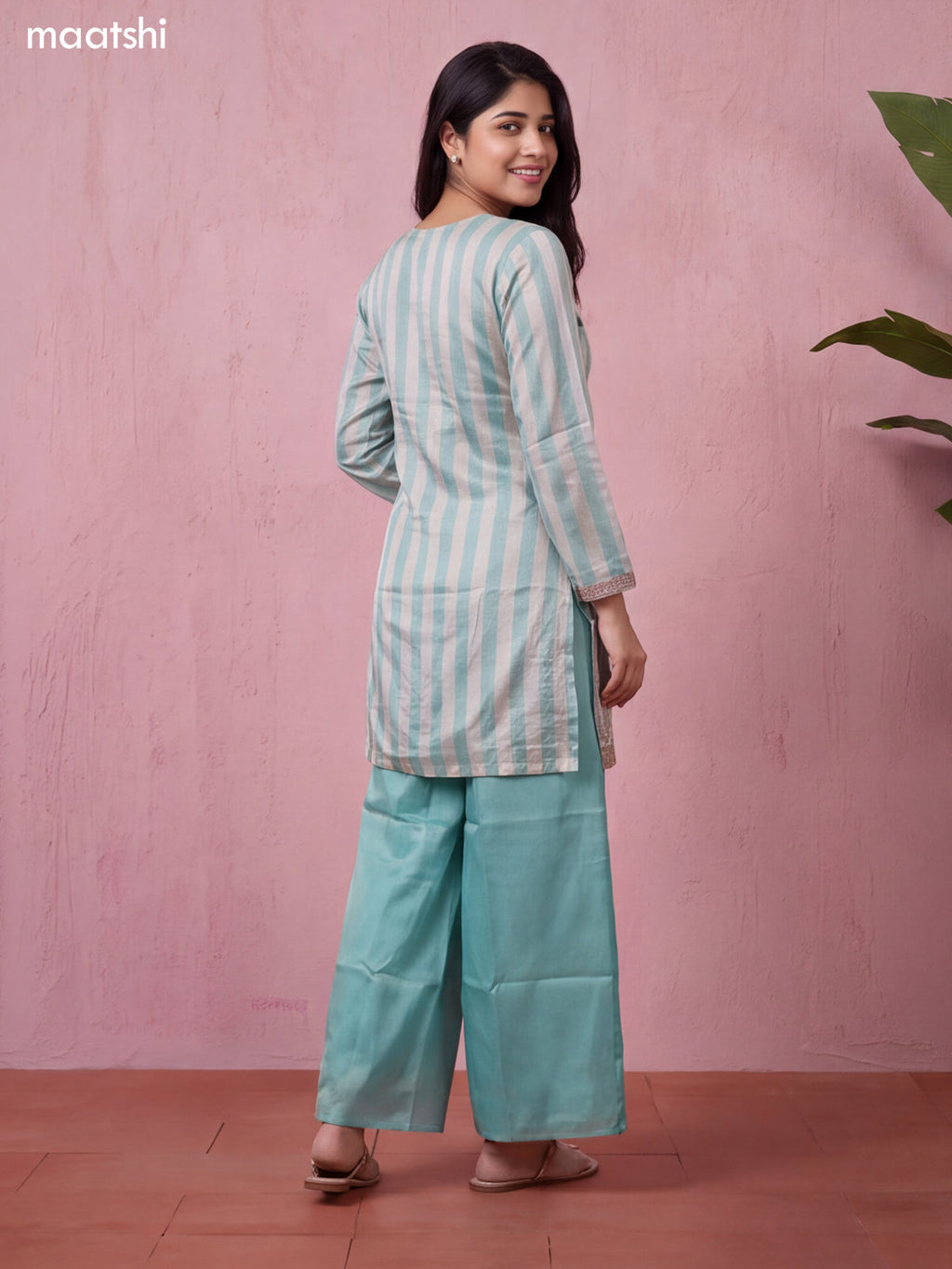 Teal Blue and Biege Tissue Heavy Embroidery Work Straight Suit