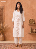 Off White Cotton Embroidery Work Long Kurti Set