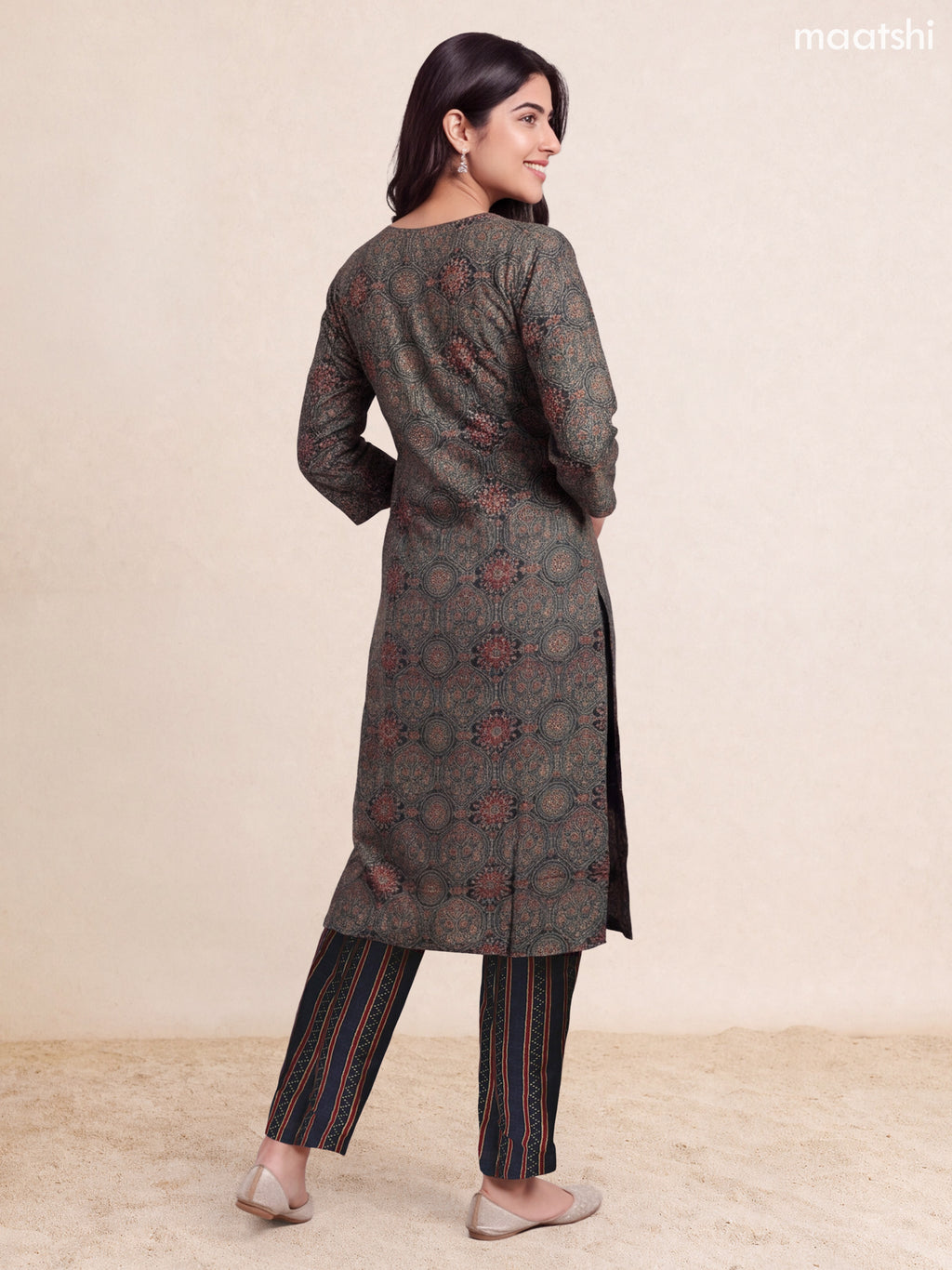 Green and Dark Blue Modal Printed & Embroidery Work Straight Suit