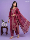 Deep Wine Modal Bandhani Printed & Embroidery Work Straight Suit