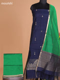 Dark Blue and Green Semi Silk Cotton Dress Material With Zari Buttas and Bottom & Dupatta